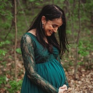 PinkBlush Medium Forest Green Lace Mesh Overlay Maternity Maxi Dress
